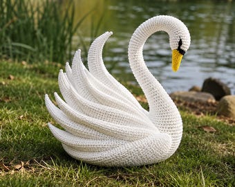Peluche de cisne de ganchillo hecho a mano / Elegante decoración de aves amigurumi, decoración de estilo cottagecore para guardería o hogar