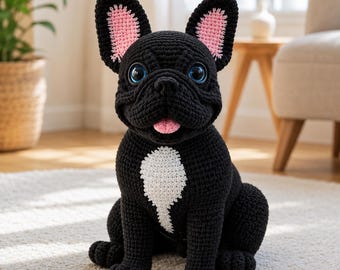 Black French Bulldog Crochet Pattern PDF | Realistic Amigurumi Dog Tutorial (Digital Download)