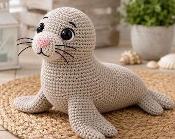 Handgemachte Häkelarbeit Robbe Plüsch | Amigurumi Stofftier Spielzeug, Küsten Kinderzimmer Dekor