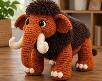 Peluche de mamut hecho a mano a crochet / Juguete de mamut lanudo amigurumi / Decoración de animales prehistóricos