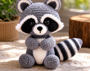 Patrón de amigurumi de mapache a crochet / Peluche de animal del bosque en formato PDF (descarga digital)