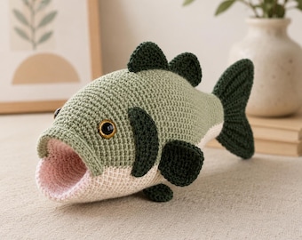 Patrón de ganchillo de pez lubina en PDF / Patrón de pez amigurumi / Tutorial de ganchillo de pez realista / Patrón de regalo para pescadores