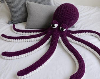 Patrón PDF de pulpo gigante de ganchillo / Tutorial de peluche amigurumi de gran tamaño (descarga digital)