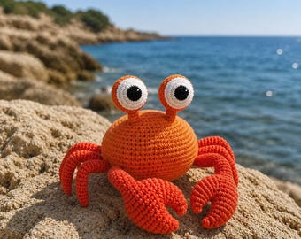 Peluche de cangrejo de ganchillo hecho a mano / Animal marino amigurumi, decoración oceánica para la habitación del bebé.