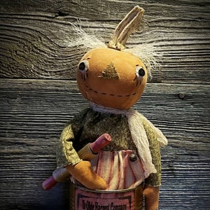 Primitive Pumpkin Doll in Rusty Can ~ Fall Decor ~ Autumn Decor ~ Primitive Doll ~ Primitive Halloween Doll ~ Primitive Decor ~ Cloth Doll