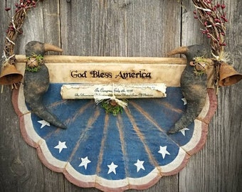 Primitive Flag Door Hanger ~ Summer Decor ~ Americana Decor ~ Patriotic Decor ~ Primitive Folk Art ~ 4th of July Decor ~ Independence Day