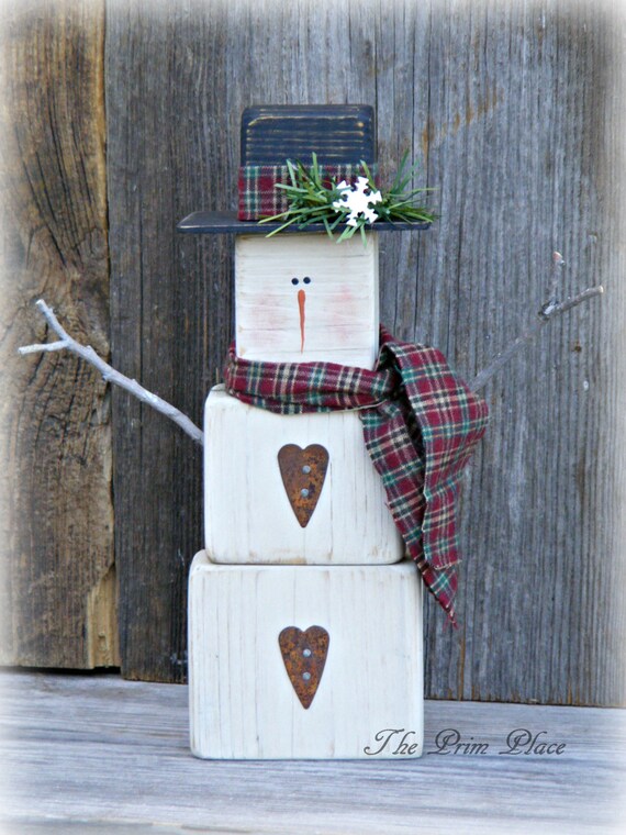 Primitive Wooden Snowman Table Sitter Snowman Decor Winter | Etsy