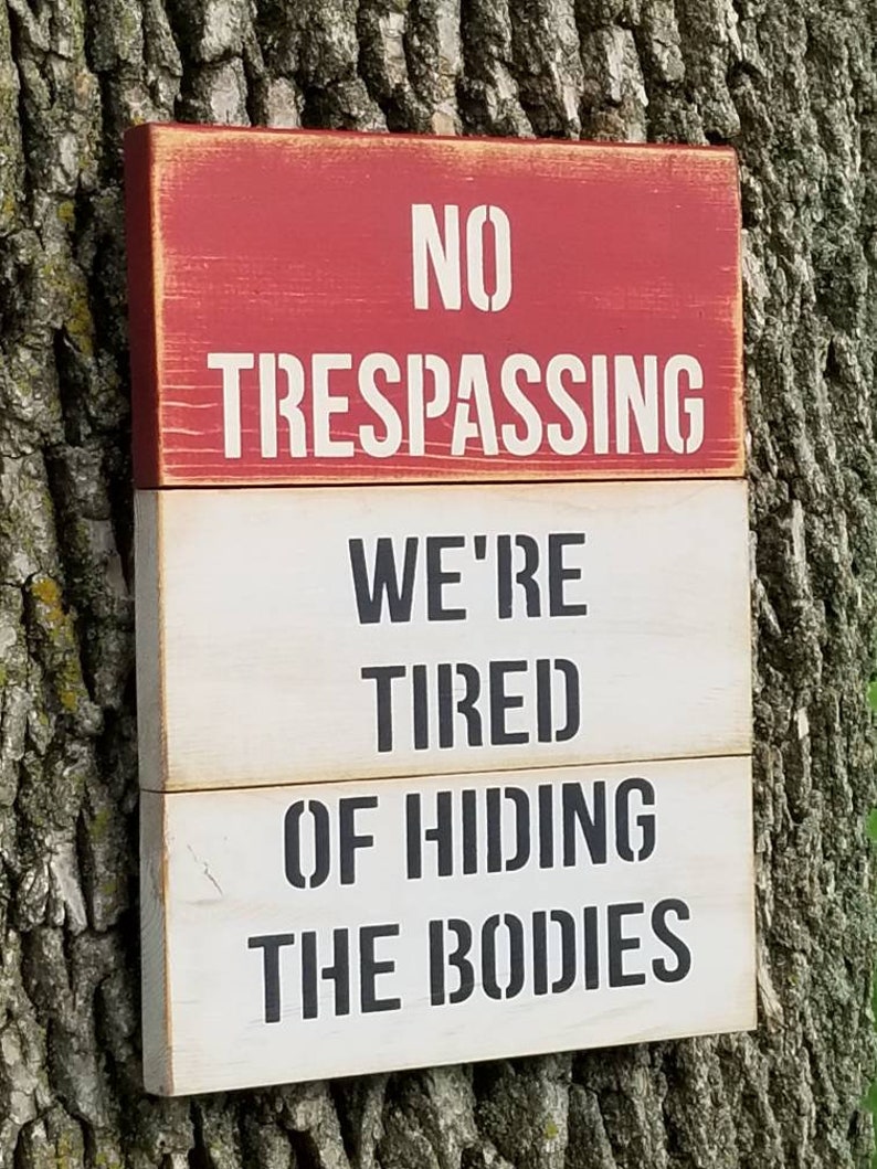 Funny No Trespassing Sign Funny Sign Wooden Sign Warning Sign Rustic Sign Humorous Signs Rustic Wood Sign image 8