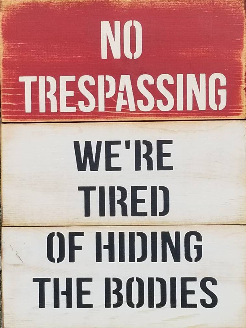 Funny No Trespassing Sign Funny Sign Wooden Sign Warning Sign Rustic Sign Humorous Signs Rustic Wood Sign image 3