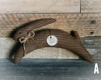 Primitive Brown Homespun Leaping Bunny ~ Primitive Easter Decor ~ Primitive Spring Decor ~ Primitive Easter Rabbit ~ Primitive Easter Bunny