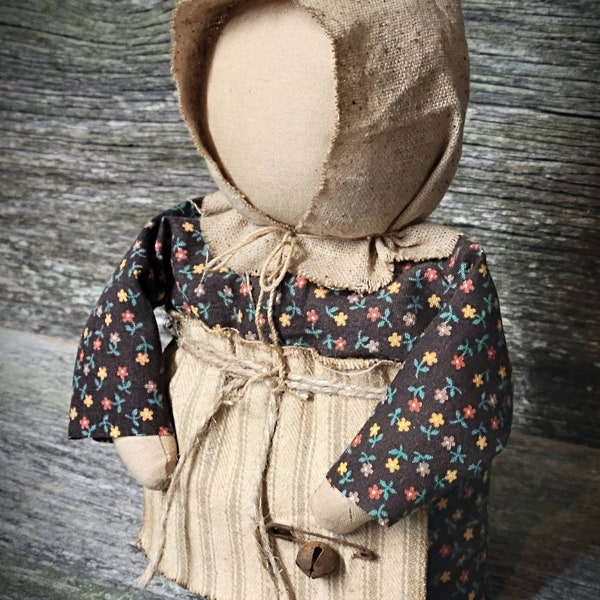 Primitive Prarie Stump Doll - Pilgrim Doll - Primitive Home Decor - Folk Art Doll - Prim Doll - Make Do - Cupboard Tuck ~Teired Tray Decor