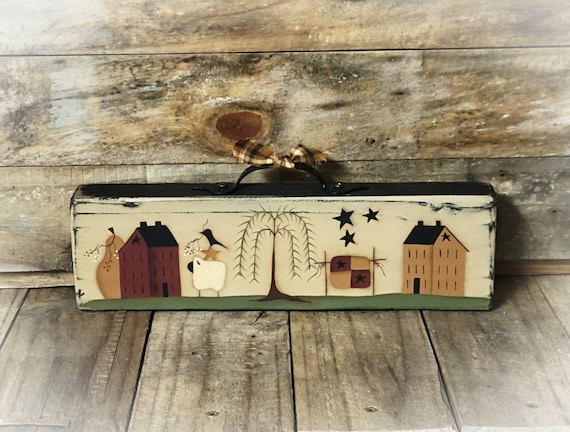 CVHOMEDECO Piatto Decorativo In Legno 24 Cm – Primitives Vintage, Scritta “Bless This Home”