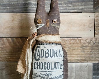 Primitive Bunny Doll ~ Cadbury Bunny ~ Chocolate Bunny ~ Easter Decor ~ Spring Decor ~ Farmhouse Primitive ~ Easter Decoration ~ Stump Doll
