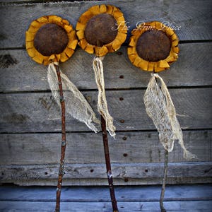 Primitive Fabric Sunflowers on Sticks Primitive Sunflower Primitive Decor Primitive Fall Decor Crock Fillers Autumn Decor image 5