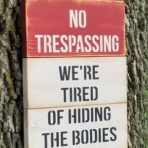 Funny No Trespassing Sign Funny Sign Wooden Sign Warning Sign Rustic Sign Humorous Signs Rustic Wood Sign image 2