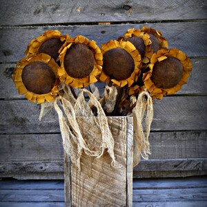 Primitive Fabric Sunflowers on Sticks Primitive Sunflower Primitive Decor Primitive Fall Decor Crock Fillers Autumn Decor image 2