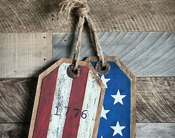 Primitive Patriotic Wooden Tags ~ Americana Decor ~ Wood Tags ~ 4th of July ~ 1776 ~ Flag Tags ~ Flag ~ Independence Day Decor ~ Rustic