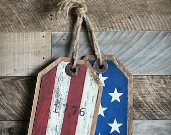 Primitive Patriotic Wooden Tags ~ Americana Decor ~ Wood Tags ~ 4th of July ~ 1776 ~ Flag Tags ~ Flag ~ Independence Day Decor ~ Rustic