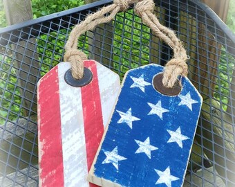 Rustic Patriotic Wooden Tags - Americana Decor - Flag Decor - Fourth of July - Independence Day - 4th of July - Primitive Country Americana