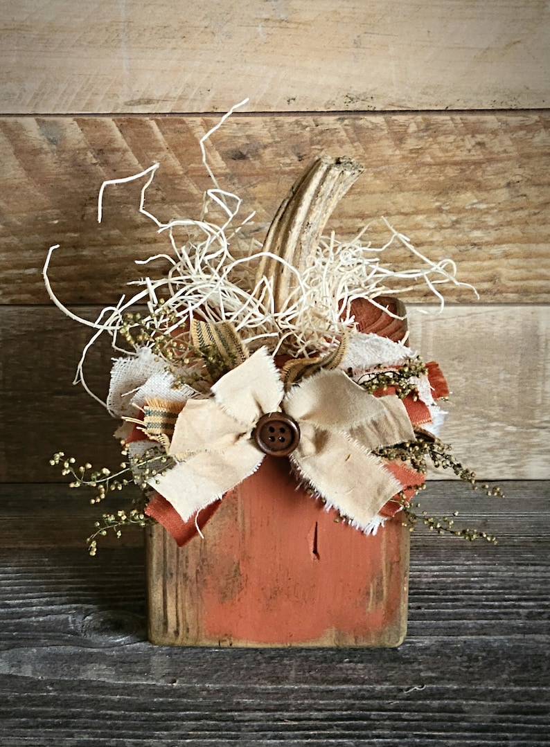 Primitive Handmade 4x4 Wooden Pumpkins - Fall Decor - Farmhouse ...