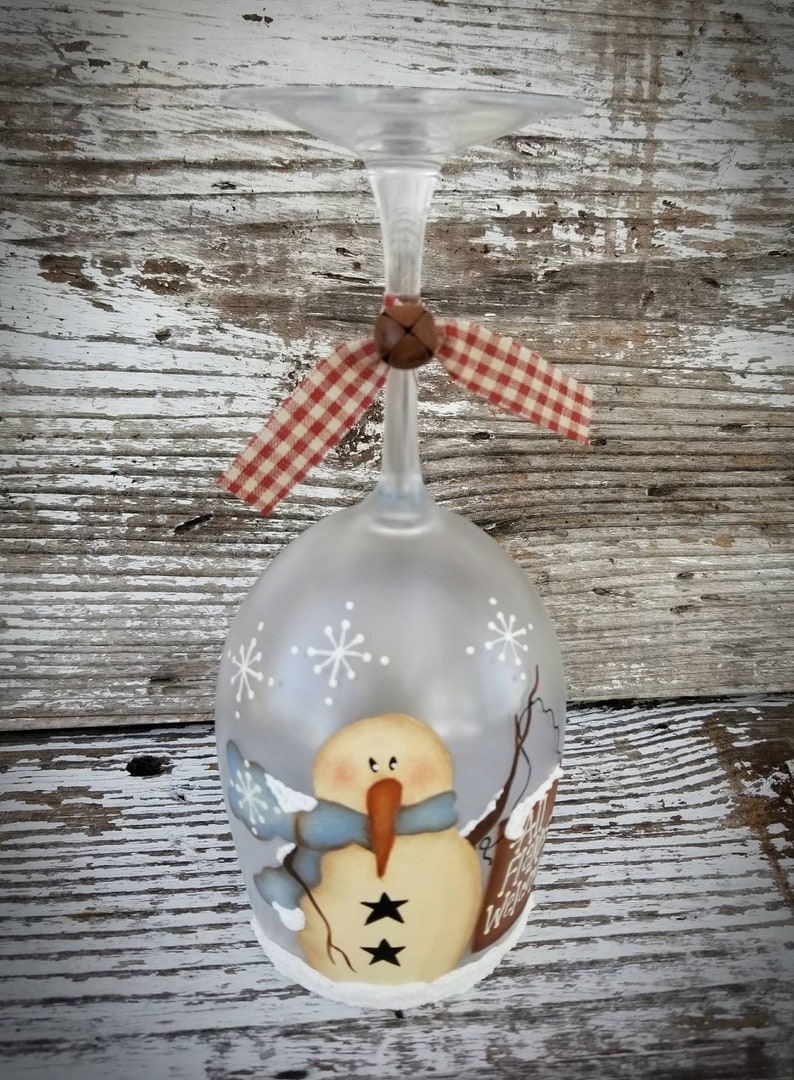 Lighted Snowman Wine Glass Candle Holder Snowman Decor Etsy