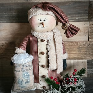 Primitive Standing Snowman Doll on Wooden Base ~ Christmas Decor ~ Winter Decor ~ Holiday Decor ~ Snowman Collector ~ Christmas Gift