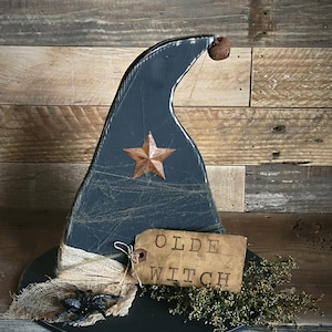 Primitive Wooden Witch Hat ~ Halloween Decor ~ Halloween Table Sitter ~ Olde Witch ~ Primitive Halloween ~ Witch Decor ~ Witches Hat