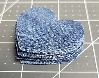 20 Hand Cut Denim Hearts: 2"