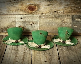 Primitive Leprechaun Hats ~ St Patrick's Day Decor ~ Bowl Fillers ~ Irish Ornaments ~ Irish Decorations ~ Green Decor ~ Tiered Tray Decor