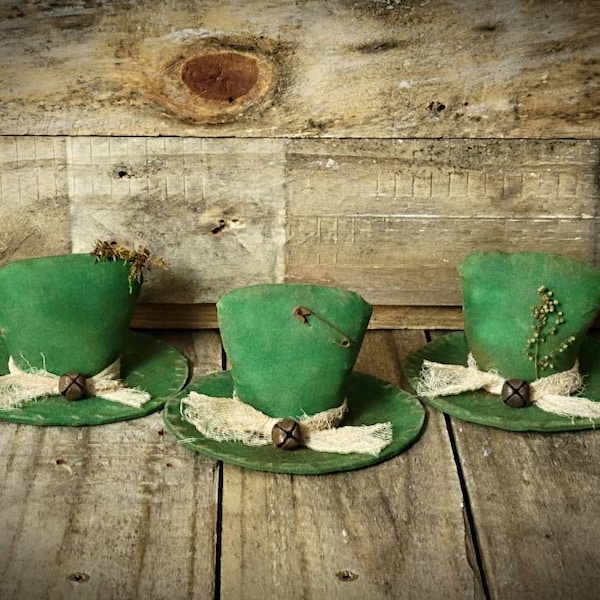Chapéus de duende rústicos ~ Decoração para o Dia de São Patrício ~ Enfeites para tigelas ~ Ornamentos irlandeses ~ Decorações irlandesas ~ Decoração verde ~ Decoração para bandeja de vários andares