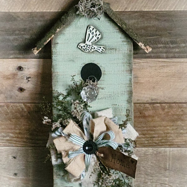 Primitive Birdhouse Decoration - Leaner - Rustic Decor - Farmhouse Decor - Spring - Summer - Primitive Home Decor - seasonal Decor-