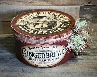 Primitive Round Gingerbread Nesting Box - Christmas Decoration - Gingerbread Decor - Cookie Box - Christmas Gift - Santa Clause Decor