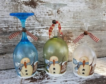 Lighted Snowman Wine Glass Candle Holder ~ Snowman Decor ~ Christmas Decor ~ Christmas Gift ~ Winter Decor ~ Snowman Decoration