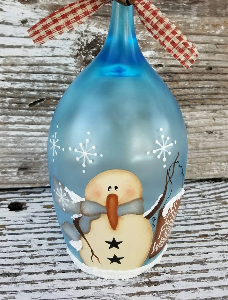 Lighted Snowman Wine Glass Candle Holder Snowman Decor Etsy