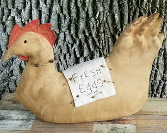 Primitive Hen Doll ~ Fabric Hen ~ Primitive Farmhouse Decor ~ Primitive Farm Animals ~ Country Hen ~ Primitive Doll ~ Primitive Home Decor