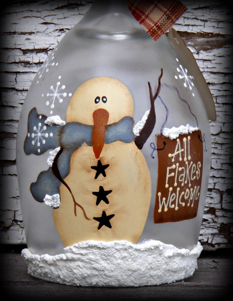 Lighted Snowman Wine Glass Candle Holder Snowman Decor Etsy