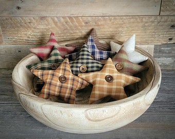 Rellenos de cuencos con forma de estrella hechos a mano ~ Decoración primitiva ~ Adornos primitivos ~ Decoración campestre ~ Adornos ~ Decoración de bandejas escalonadas