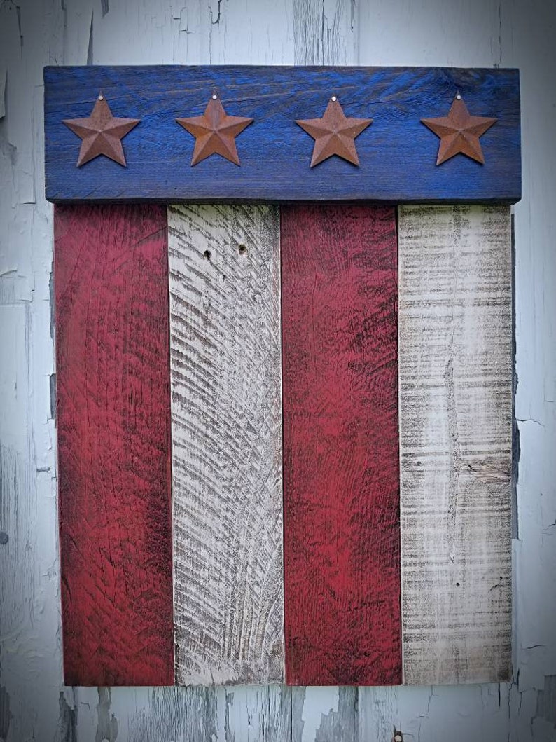Primitive Wooden Flag Wall Hanging Americana Decor Porch Etsy