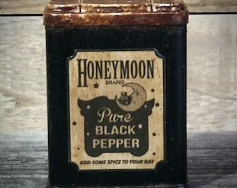 Primitive Pepper Can ~ Pantry Decor ~ Country Rustic Primitive Farmhouse Kitchen Decor ~ Primitive Spice Decor ~ Rustic Kitchen Decor