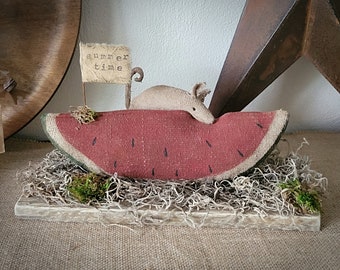 Primitive Watermelon and Mouse Table Sitter Decoration ~ Primitive Summer Decor ~ Watermelon Decor ~ Primitive Home Decor ~ Country Decor