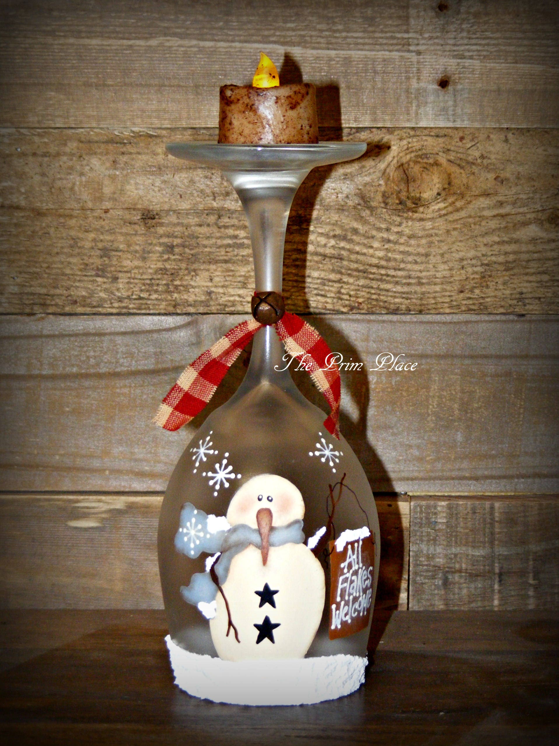 Lighted Snowman Wine Glass Candle Holder Snowman Decor Etsy