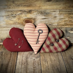 Primitive Homespun Heart Bowl Fillers - Valentines Day Decor - Primitive Hearts - Teired Tray Decor - Red Hearts - Primitive Home Decor