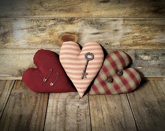 Primitive Homespun Heart Bowl Fillers - Valentines Day Decor - Primitive Hearts - Teired Tray Decor - Red Hearts - Primitive Home Decor