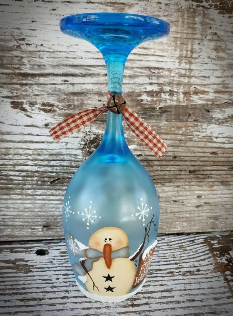 Lighted Snowman Wine Glass Candle Holder Snowman Decor Etsy