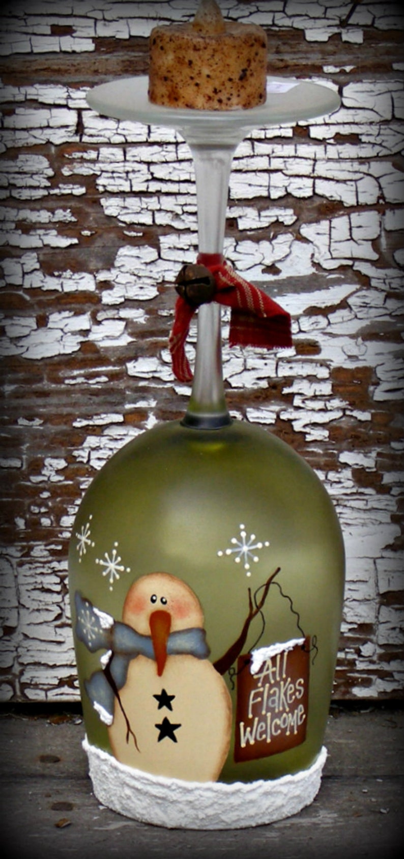 Lighted Snowman Wine Glass Candle Holder Snowman Decor Etsy
