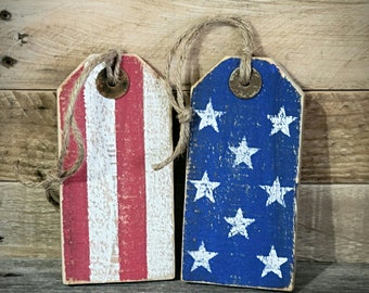 Rustic Patriotic Wooden Tags - Americana Decor - Flag Decor - Fourth of July - Independence Day - 4th of July - Primitive Country Americana