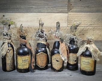 Primitive Apothecary Potion Bottles ~ Spell Bottle ~ Witch Potion Decor ~ Halloween Decor ~ Fall Decor ~ Spooky Decor ~ Witchy Decor