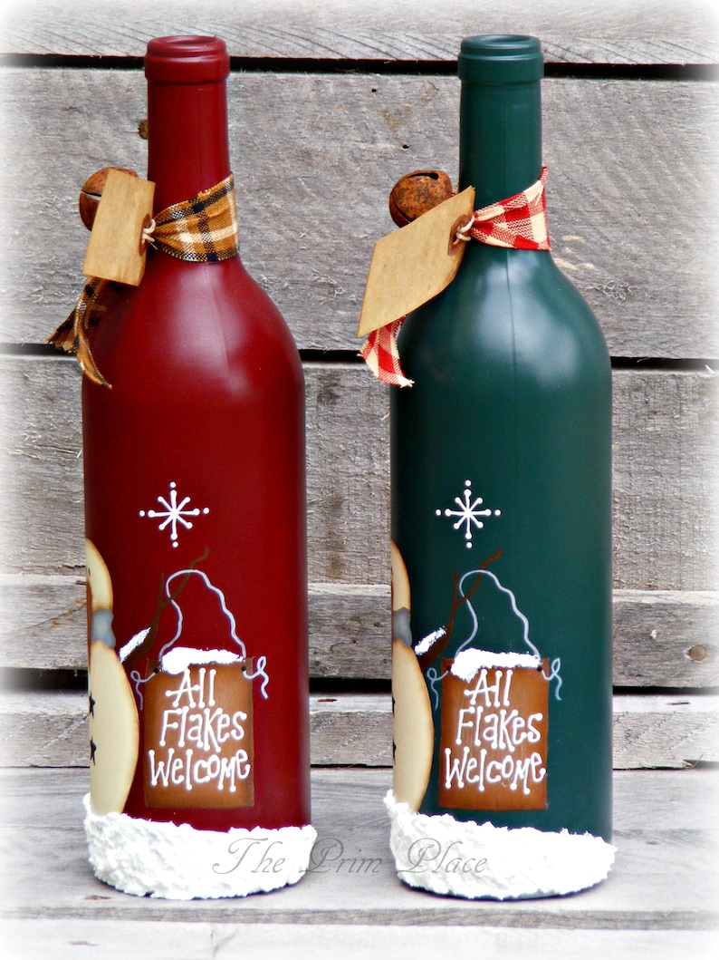 Primitive Snowman Wine Bottle Snowman Decor Christmas Etsy Canada