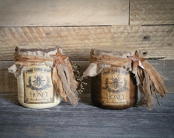 Primitive Honey Jar Decoration - Summer Decor - Bee Decor - Spring Decor - Farmhouse Rustic Country Decor - Kitchen Decor - Grubby Jar