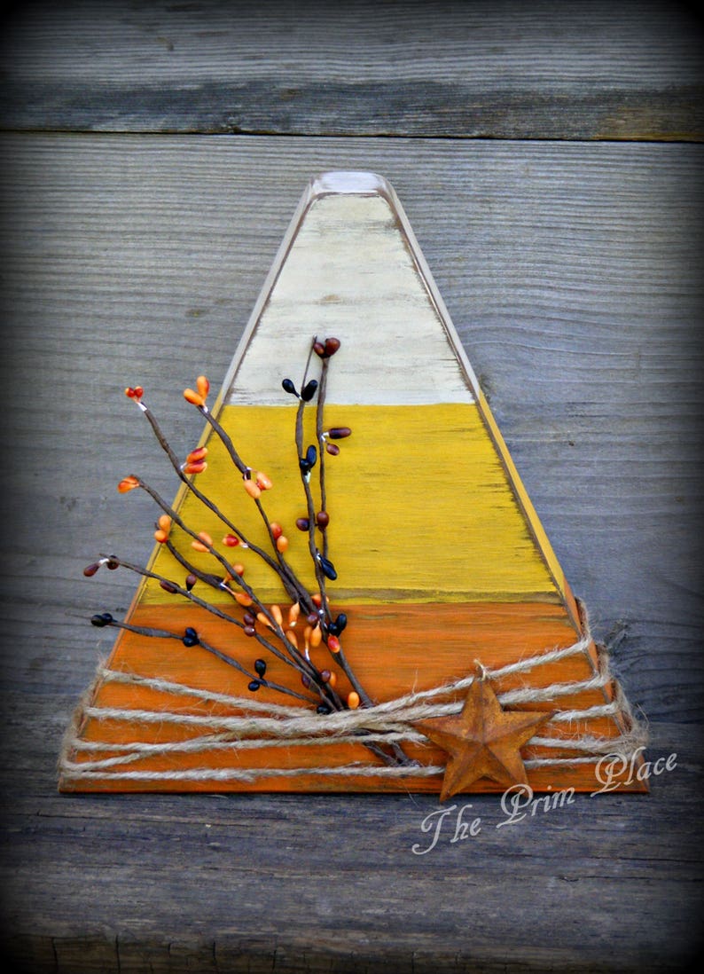 Wooden Candy Corn Table Sitter Candy Corn Decor Halloween Decor Fall Decor Primitive Halloween Rustic Halloween Primitive Decor image 1